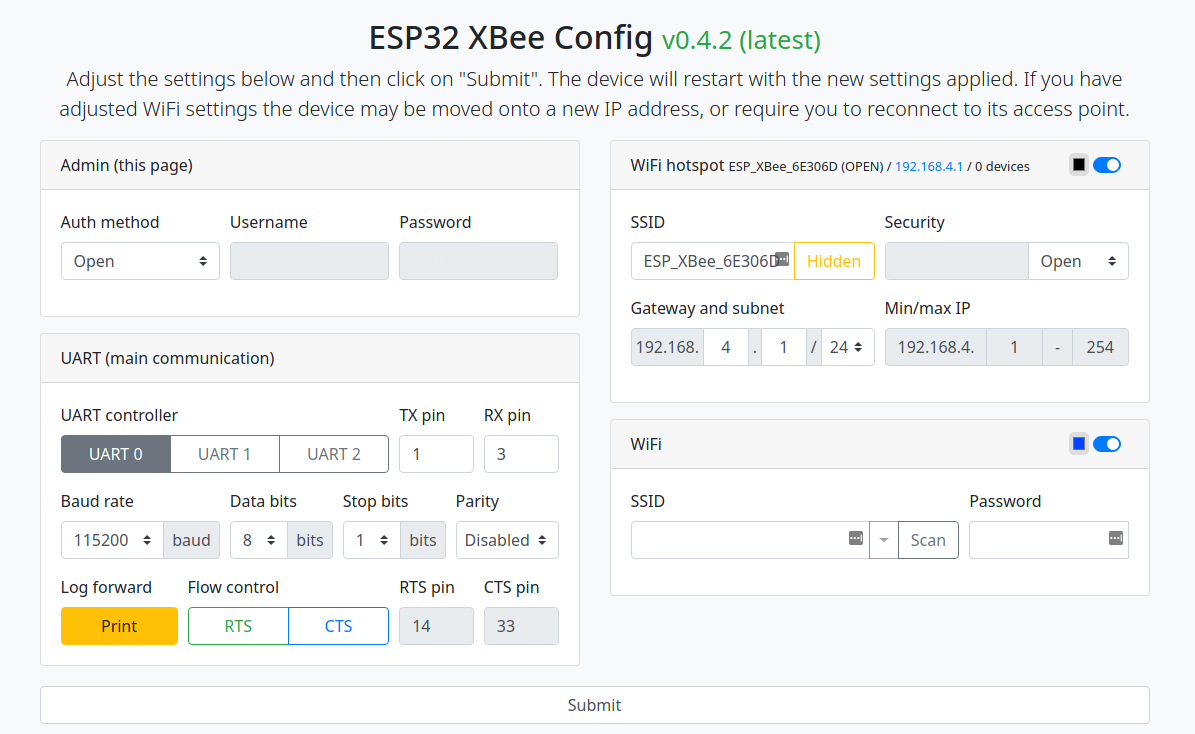 XBee ESP32 Configuration Page