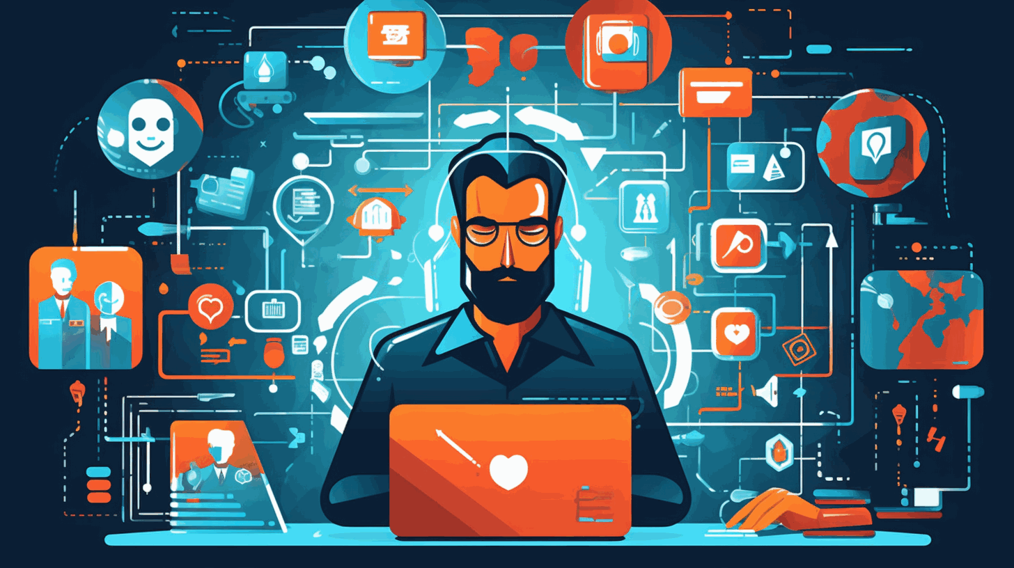 A cartoon image depicting a cybersecurity analyst working at a computer, surrounded by lock icons and data streams, symbolizing the importance of protecting digital assets and information.