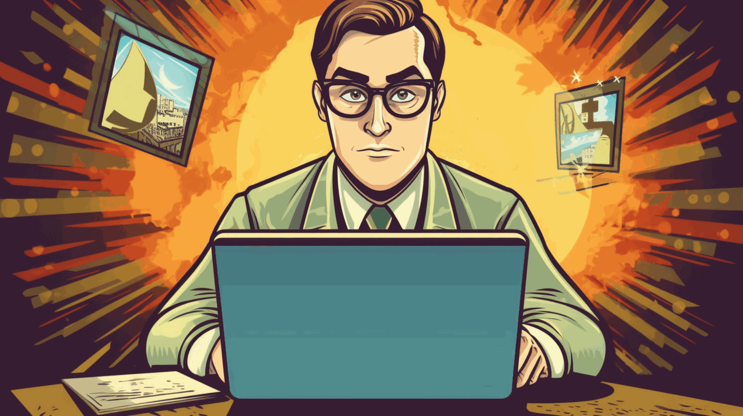 A cartoon image depicting a person receiving a suspicious email and looking skeptical.