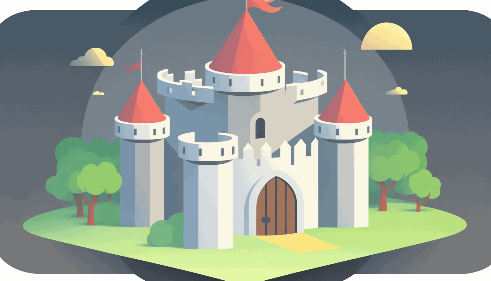  A cartoon image of a castle protected by a shield, representing the security measures in place for infrastructure managed by Ansible.