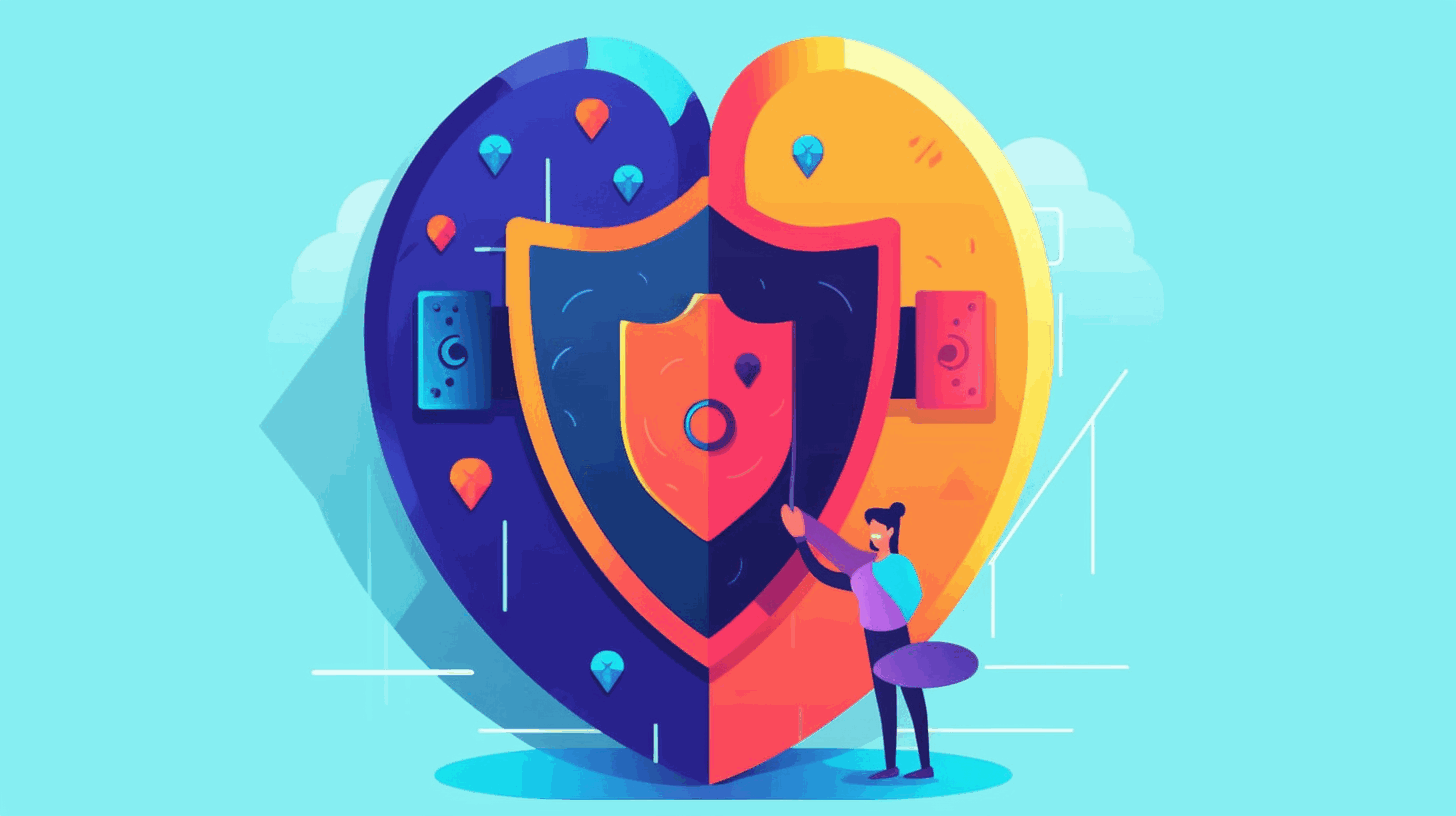A colorful illustration of a person holding a key and a shield, representing password security and protection.