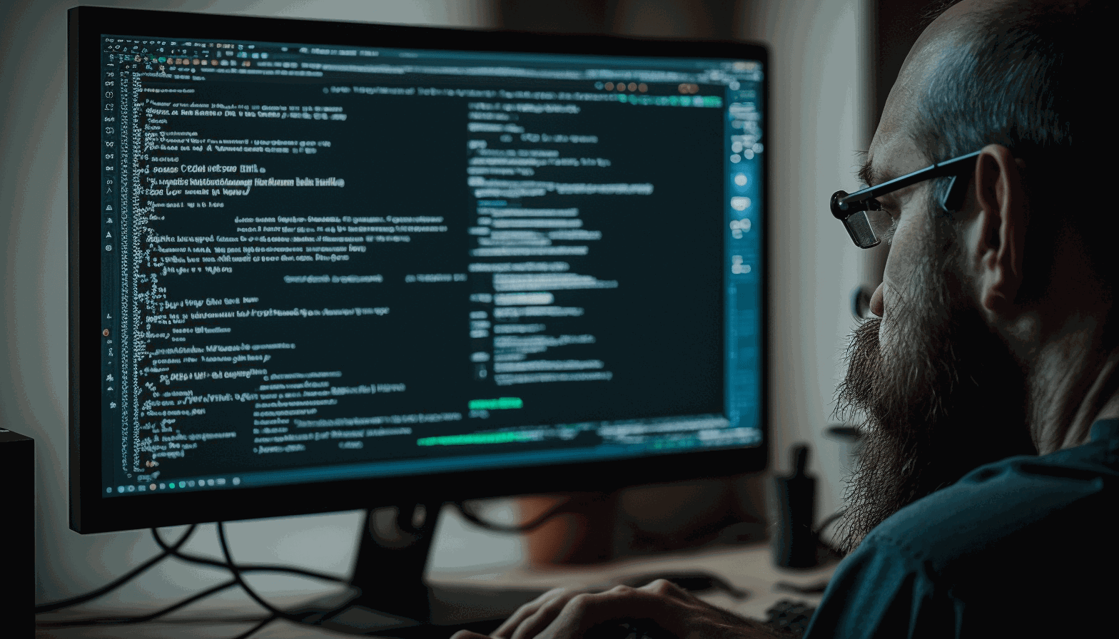 A developer sitting at their computer, typing on their keyboard with the ChatGPT CLI open on their terminal.