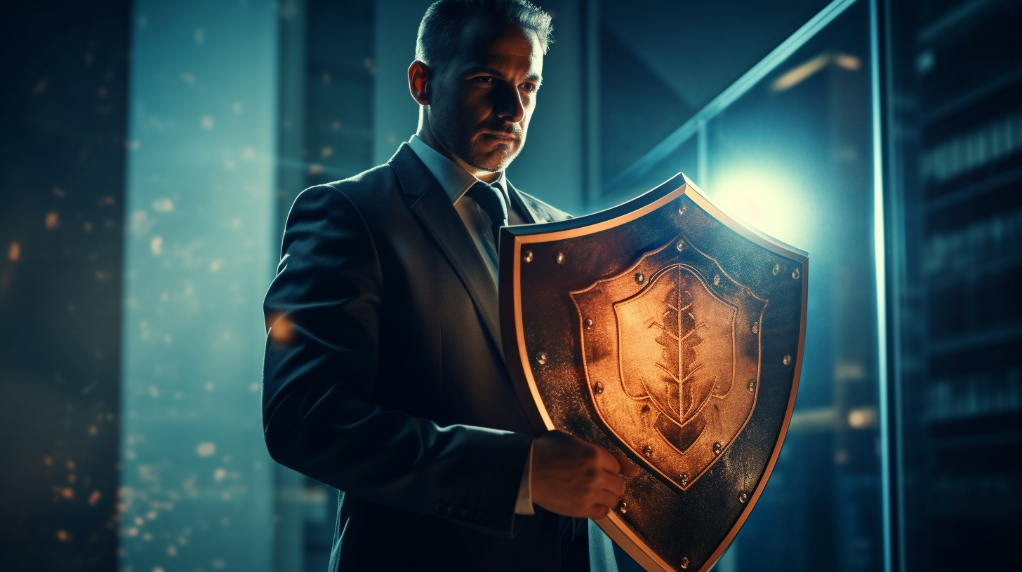 A person protecting their personal information on a shield.
