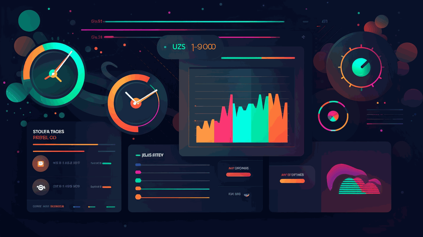 An animated illustration of a website performance dashboard with real-time metrics and alerts.
