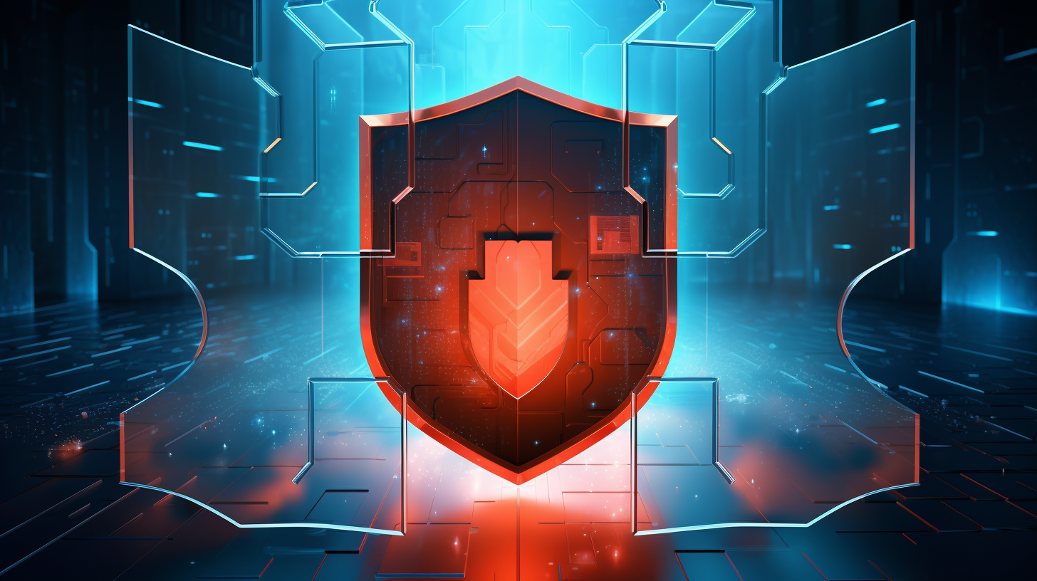 An illustration depicting a shield protecting a network infrastructure from cyber threats and unauthorized access.