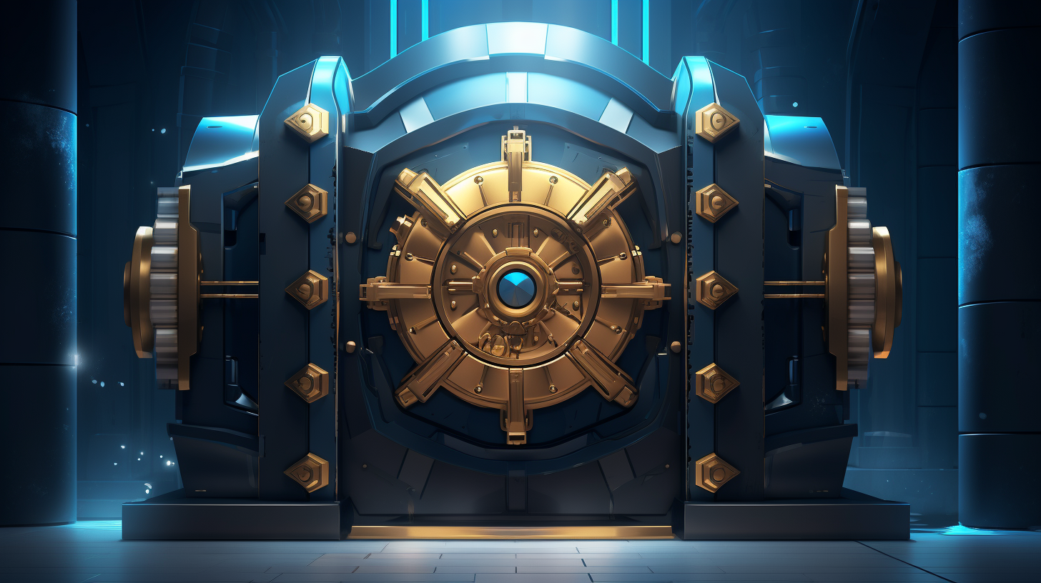 Symbolic illustration of a locked vault with shield protecting sensitive data.