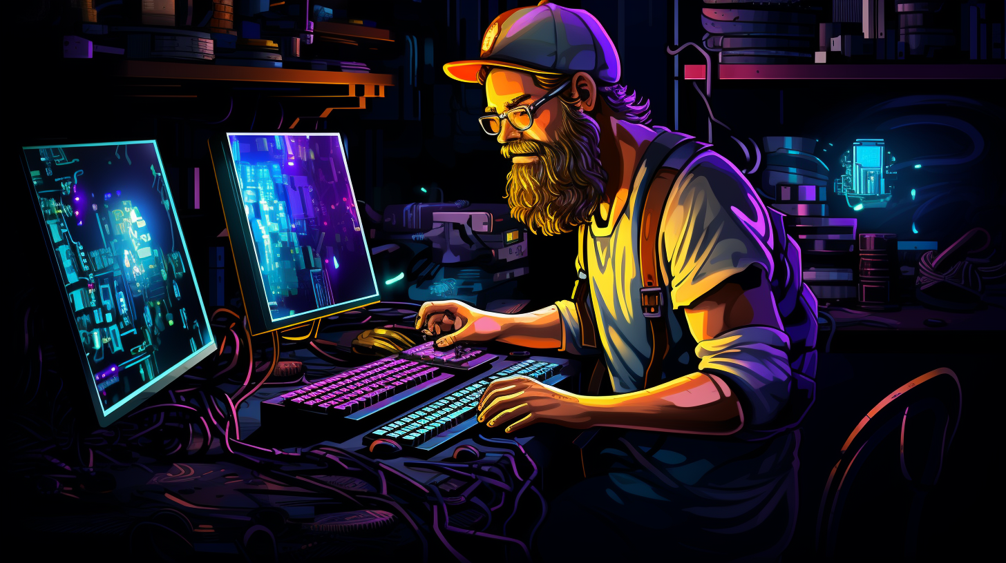 A cartoon illustration of a computer mining cryptocurrencies.