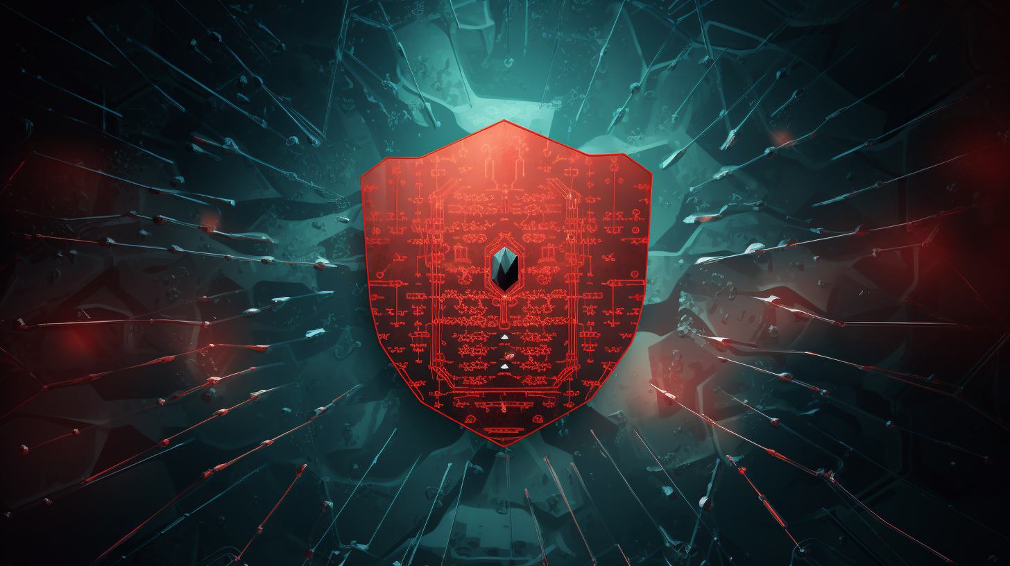 A symbolic art-style image depicting a shield protecting a digital network.