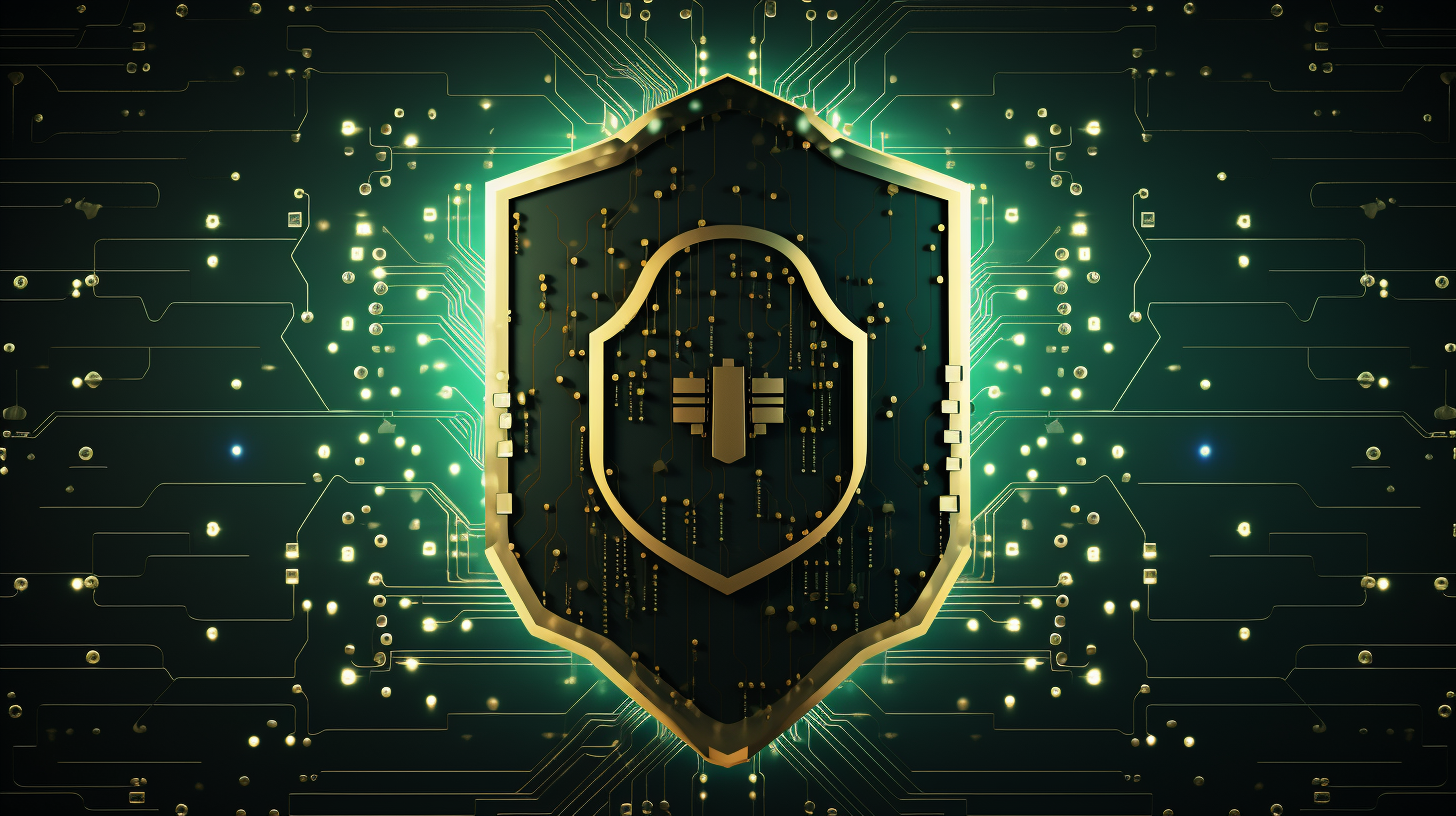A symbolic illustration of a shield protecting computer systems.