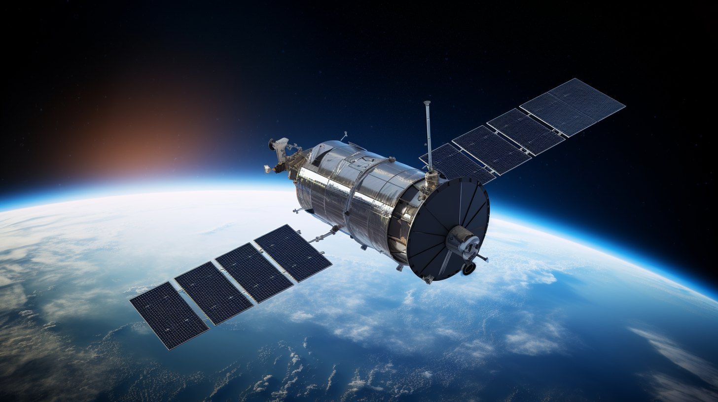 A symbolic image showcasing a GPS satellite in orbit.