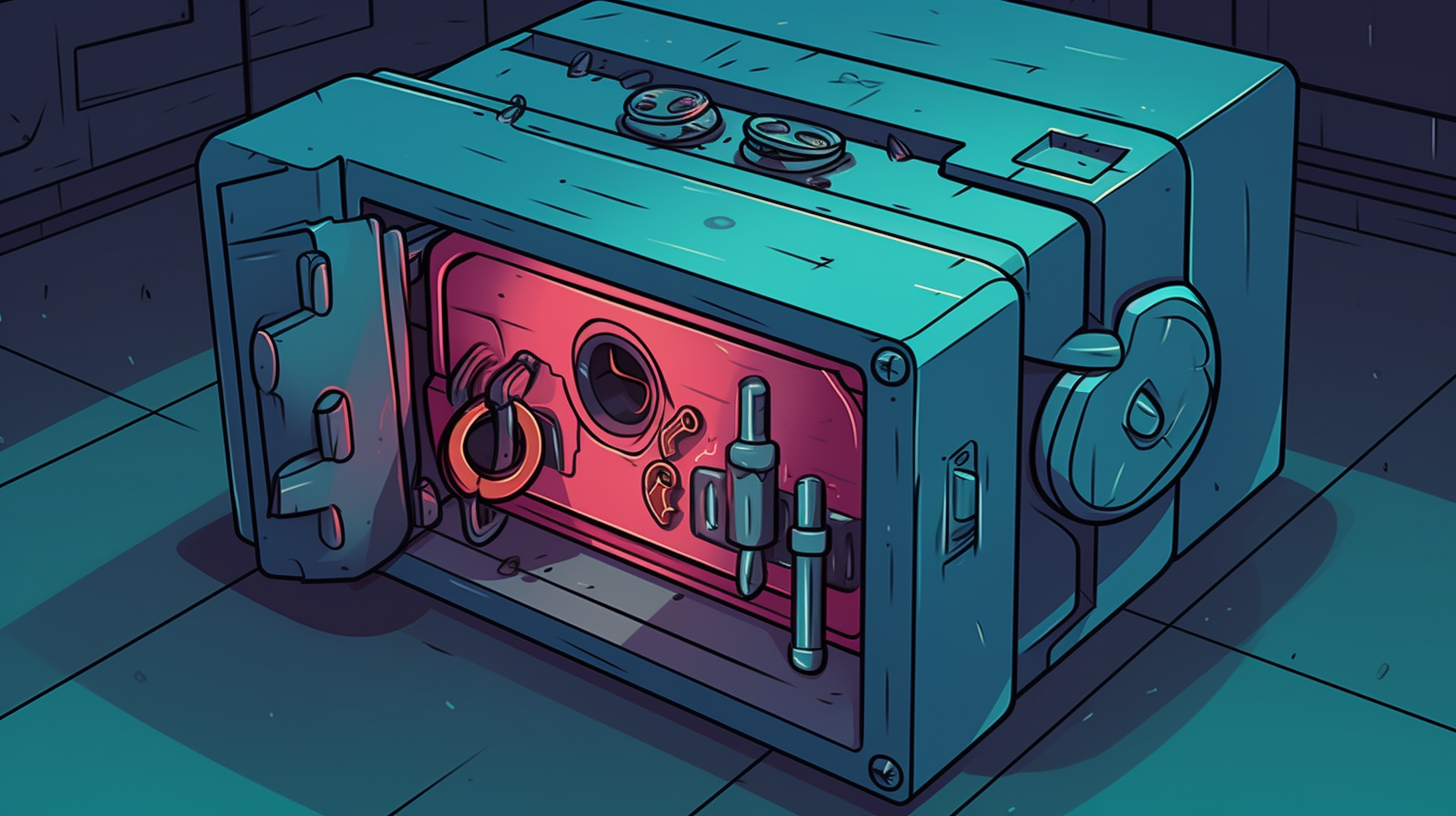 A cartoon-style illustration featuring a secure USB lock protecting a data vault.