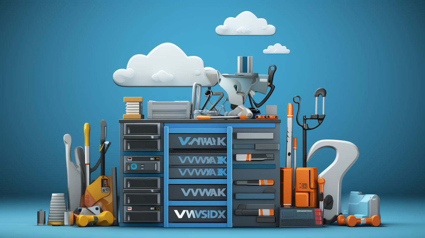 A computer server tower, a cloud, and a toolbox symbolizing VMware ESXi, Citrix XenServer, and Hyper-V choices.
